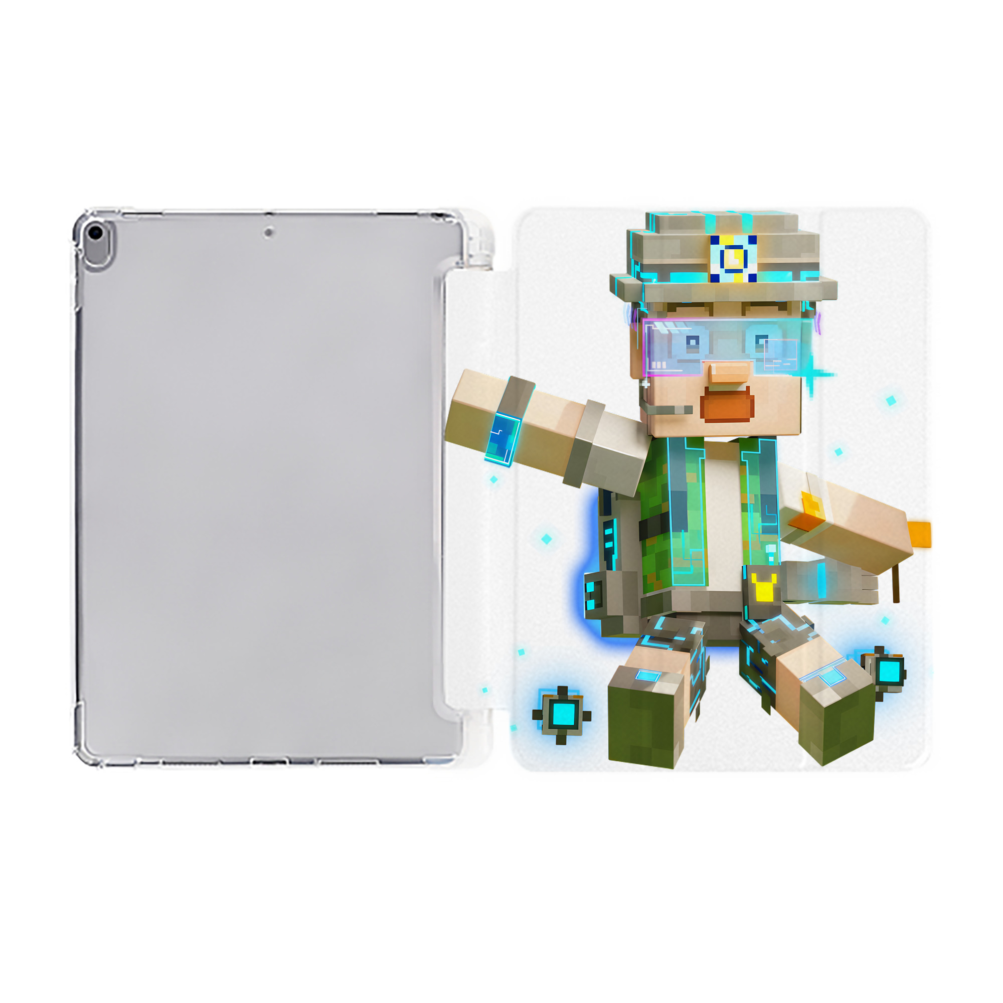 （画像用） マインクラフト ブロックの世界 Minecraft MC Block world IPad ケース ペン収納付き 三つ折りスタンド PUレザー×シリコン 対応機種9.5/10.5/10.9インチ